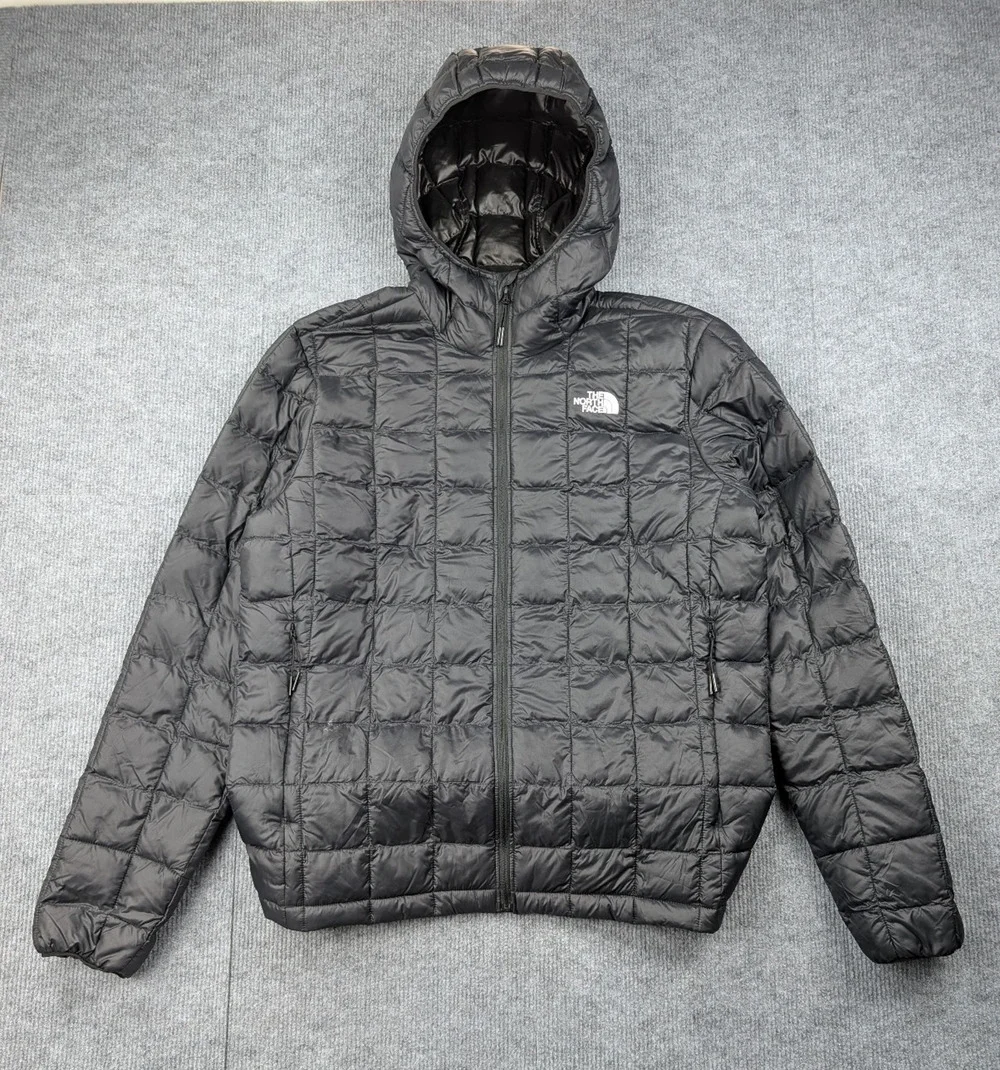The North Face Thermoball Puffer Jacket Mens Medium Black Hooded Eco Black Hike